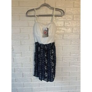 Lily Rose Kohl's White & Navy Floral Belted Sundress Size M